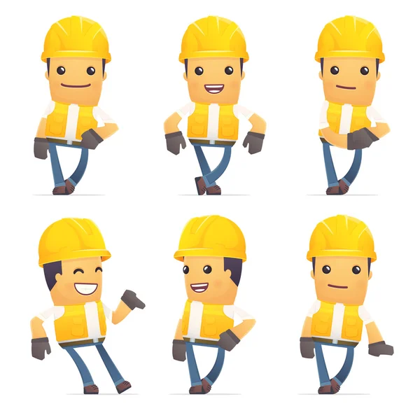 Set of contractor character in different poses — Stock Vector