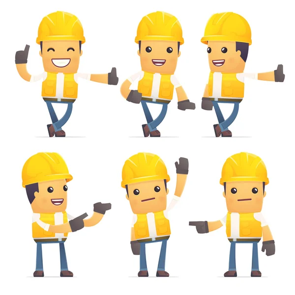 Set of contractor character in different poses — Stock Vector