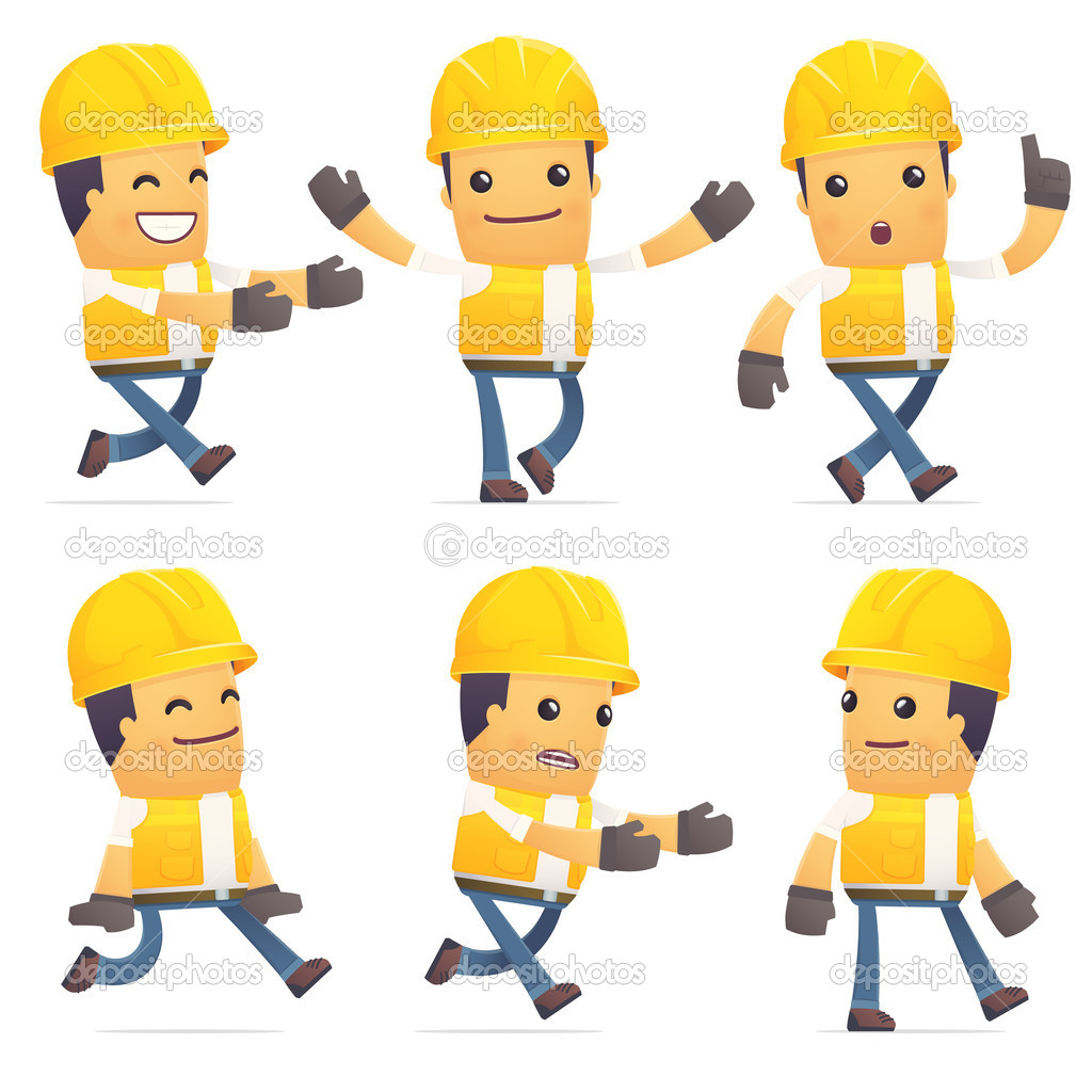 set of contractor character in different poses