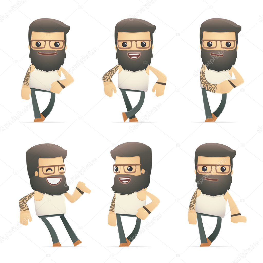 Set of tattoo artist character in different interactive  poses