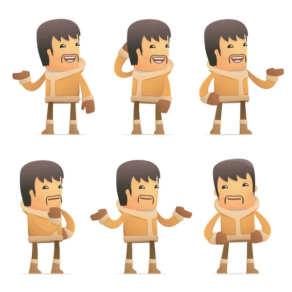 Conjunto de carácter esquimal en diferentes poses — Vector de stock