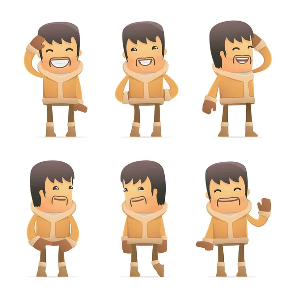 Conjunto de carácter esquimal en diferentes poses — Vector de stock