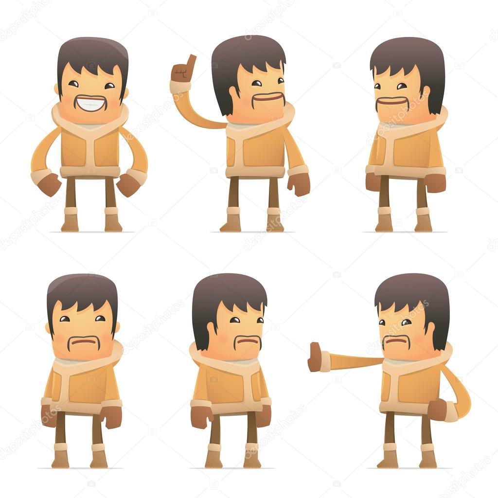 set of eskimo character in different poses