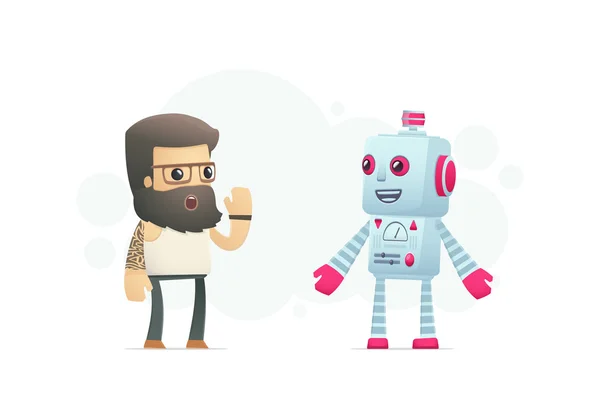 Artista se comunica con robot — Vector de stock