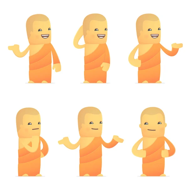 Set of monk character in different poses — Stock Vector