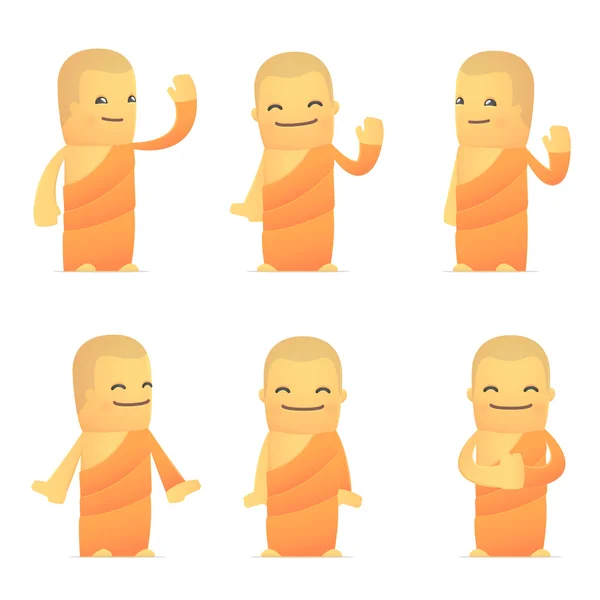 Set of monk character in different poses — Stock Vector