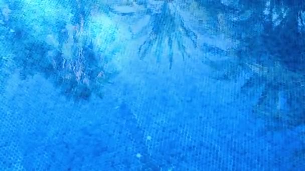 La sombra de una palmera hojas en la piscina — Vídeos de Stock