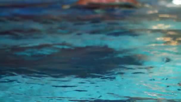 Handsome guy is swimming to side of the pool — Stock Video