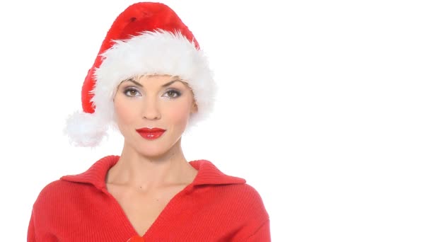 サンタ クロースの帽子を身に着けて美しいセクシーな少女の肖像画 — ストック動画