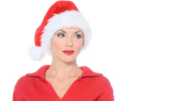 Retrato de hermosa chica sexy con sombrero de Santa Claus — Vídeos de Stock