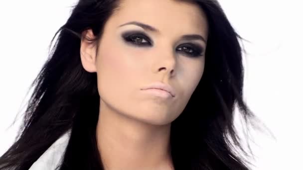 Young beautiful brunette with black scary makeup — Stock Video