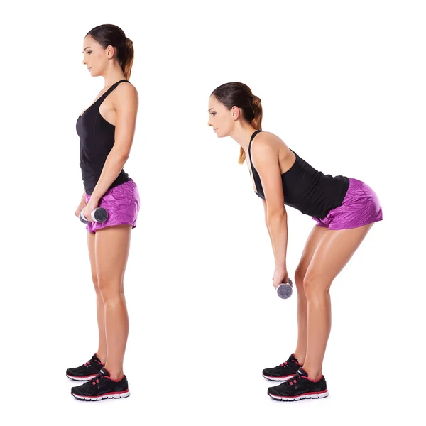 Woman working out with barbells — Stock Photo, Image