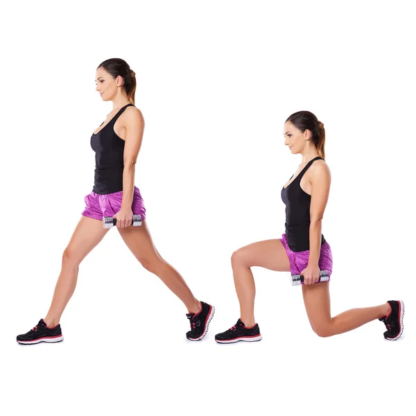 Athletic woman working with dumbbells — Stock Photo, Image