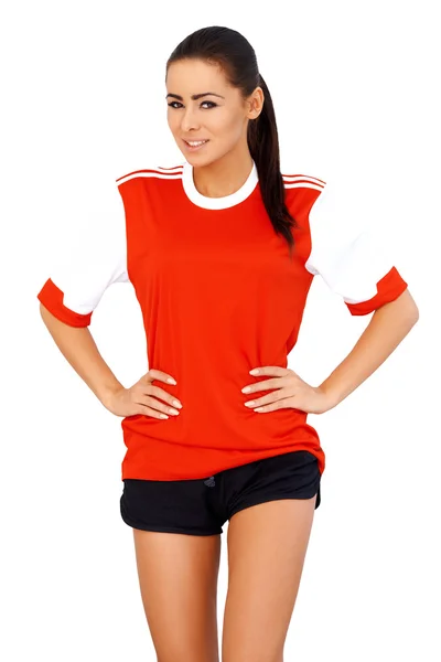 Sporty girl in red shirt — Stock Photo, Image