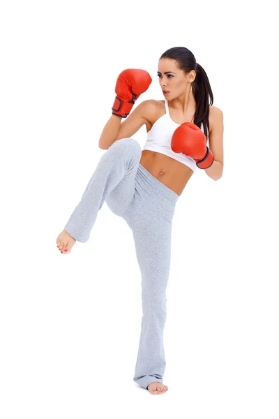 Full body shot of female kick boxer — Stock Photo, Image