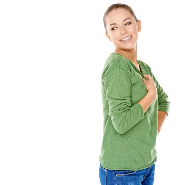 Beautiful young woman with an amused expression — Stock Photo, Image