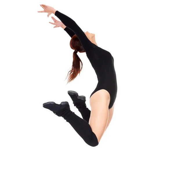 Beautiful moden female dancer jumping — Stock Photo, Image