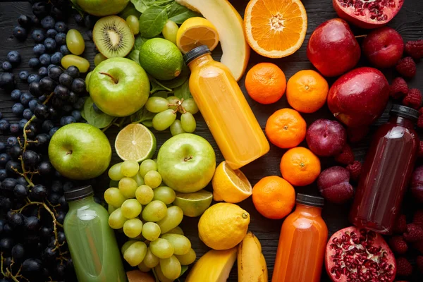 Concept Alimentation Saine Divers Fruits Légumes Jus Mélangés Formés Arc — Photo