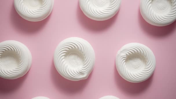 Empty Meringue Nests Placed Pink Background Concept Tasty Sweet Dessert — Videoclip de stoc