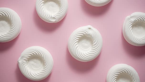 Empty Meringue Nests Placed Pink Background Concept Tasty Sweet Dessert — Vídeo de Stock