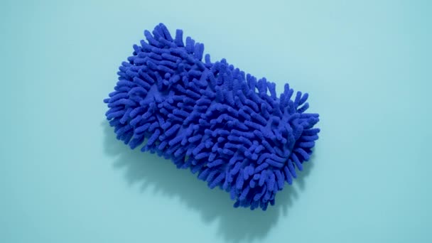 Microfiber Mop Tip Cleaning Mopping Isolated Blue Background Top View — Video Stock