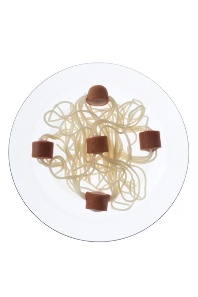 Sausage with spaghetti — Stock Photo, Image