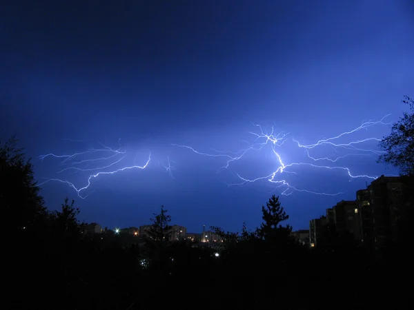 Beautiful powerful lightning over city — Stock Photo, Image
