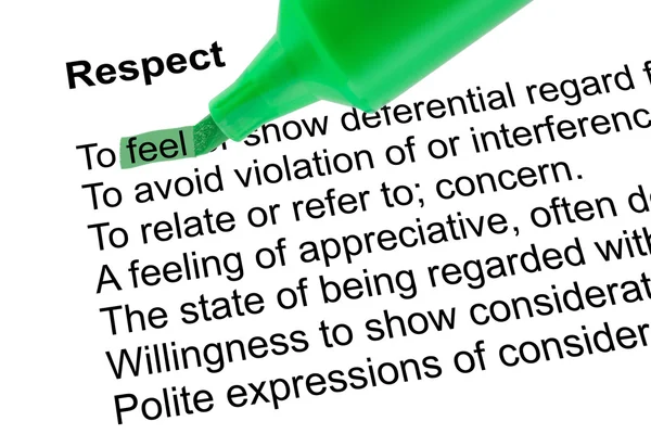 Highlighted word feel for Respect with green pen over white. — Stock Photo, Image