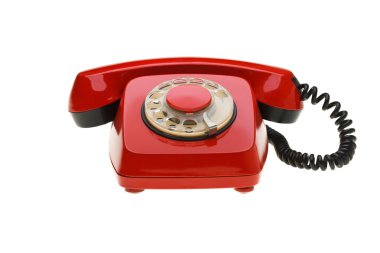 Beyaz bir arka plan üzerinde izole klasik kırmızı telefon