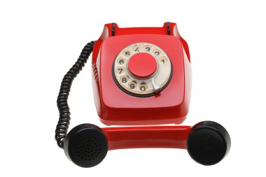 Beyaz bir arka plan üzerinde izole klasik kırmızı telefon