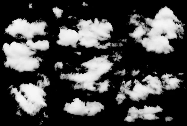 Set of isolated clouds over black. — Stock Photo, Image