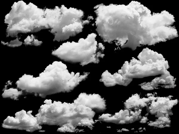 Ensemble de nuages isolés sur le noir . — Photo