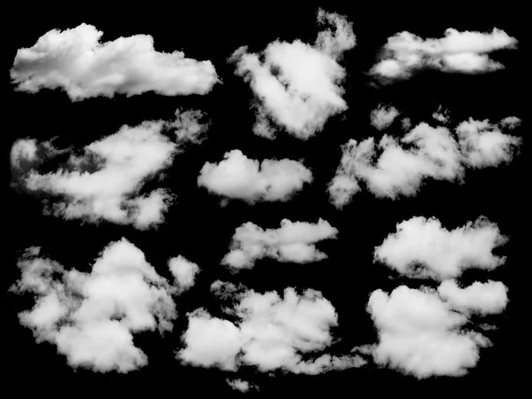 Set of isolated clouds over black. — Stock Photo, Image