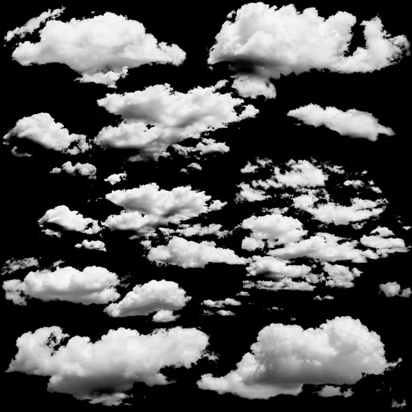Conjunto de nubes aisladas sobre negro . — Foto de Stock