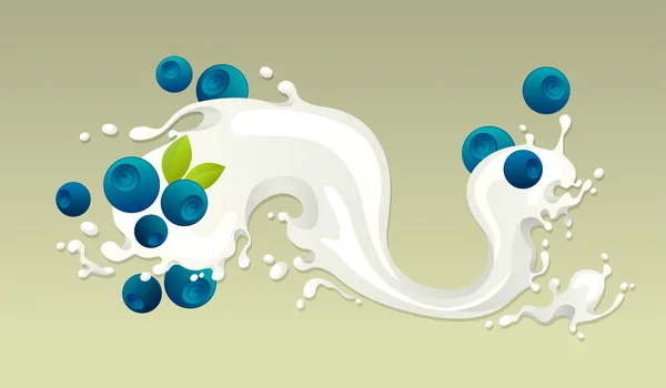 Mléko splash s borůvkami — Stockový vektor