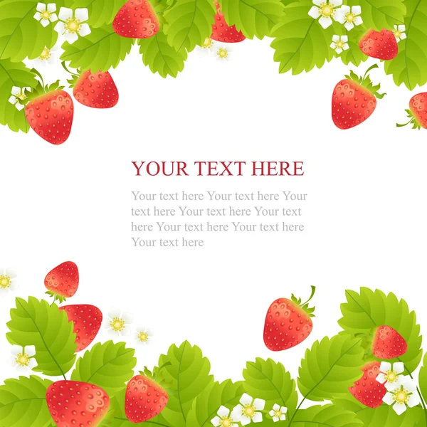 Ώριμες φράουλες με φύλλα και άνθη — Διανυσματικό Αρχείο