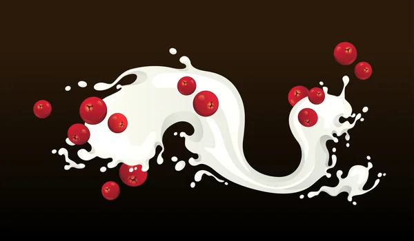 Milk splash with cranberries — Stock Vector