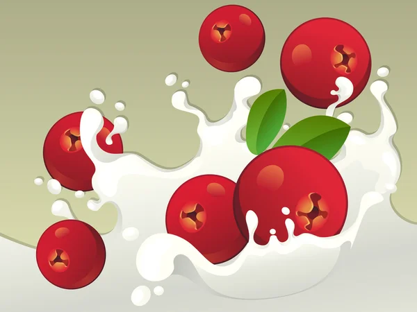 Milk splash with cranberries. — Stock Vector