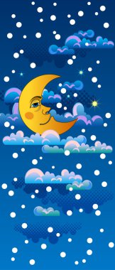 Bulutların üstünde uyuyan sarı moon.