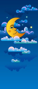 Bulutların üstünde uyuyan sarı moon.
