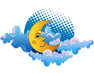 Bulutların üstünde uyuyan sarı moon.