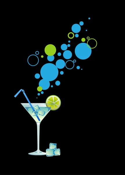 Martini con hielo y lima . — Vector de stock