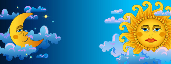 Солнце и луна на темном небе
.