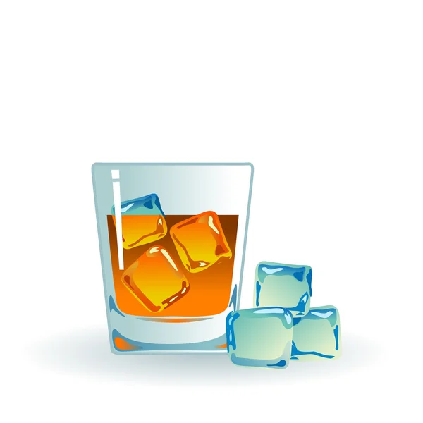 Single malt whiskey with ice. — Stock Vector