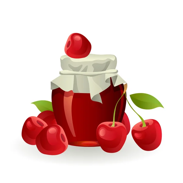 Cherry jam med färska körsbär — Stock vektor