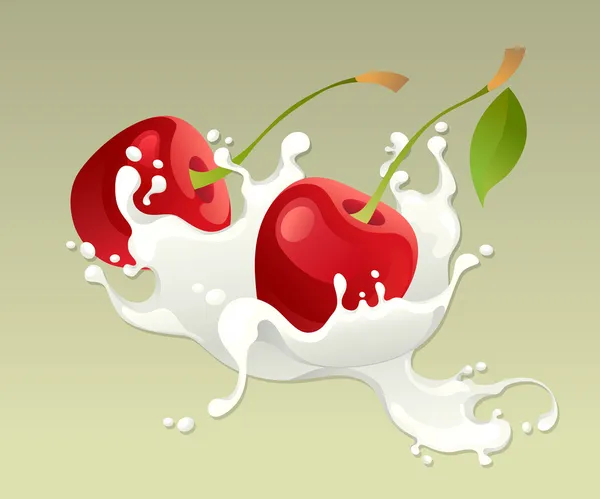 Cherry ile splash süt — Stok Vektör