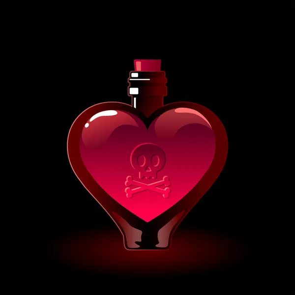 Bouteille en verre avec une potion d'amour — Image vectorielle