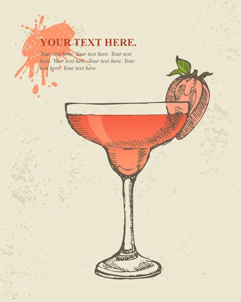 Hand getekende illustratie van tropische rood cocktail. Vectorbeelden