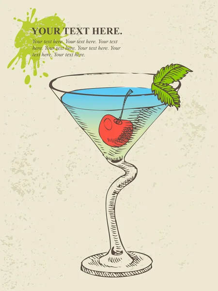 Hand dras illustration av cocktail med blå curacao — Stock vektor