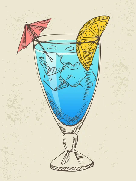 Hand dras illustration av blå cocktail. — Stock vektor